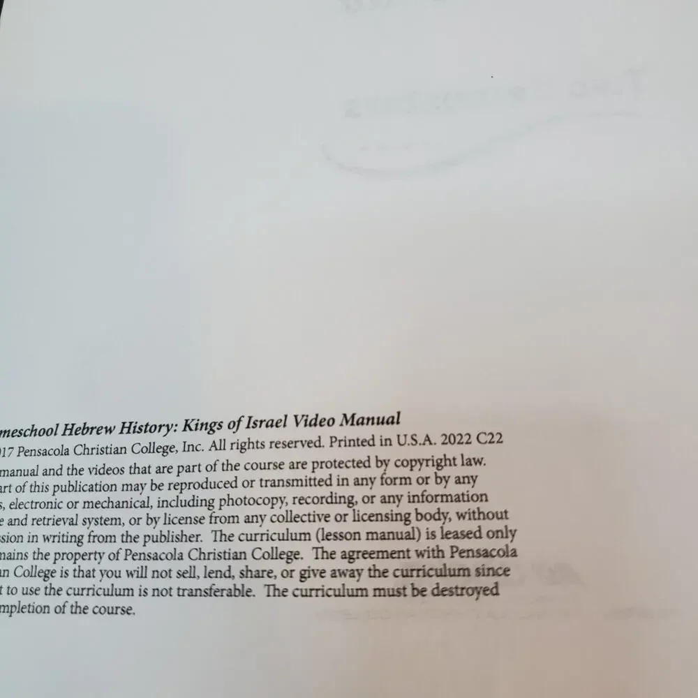 Abeka Kings Of Israel Video Manual, Quiz And Test Key Homeschool MISSING PG